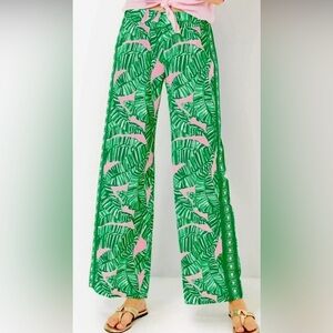 Lilly Pulitzer Green and Pink Leaf Print Pants